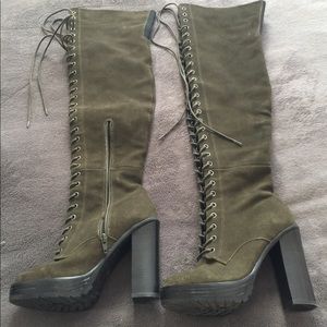 ALDO Olive Green Over the Knee Lace Up Boots
